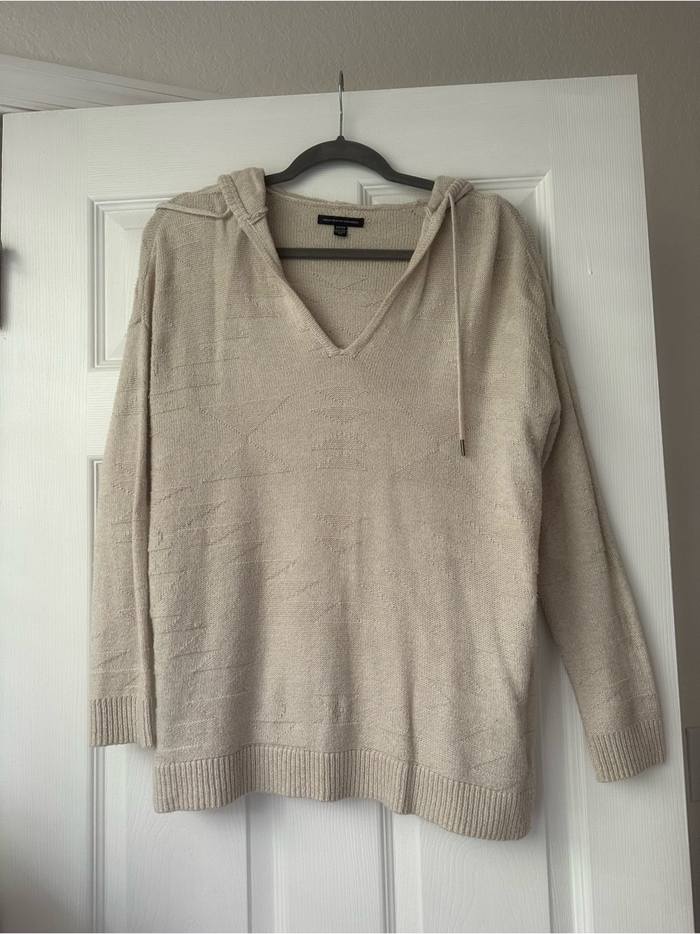 American Eagle Cozy Hooded V-Neck Knit Sweater - Cream